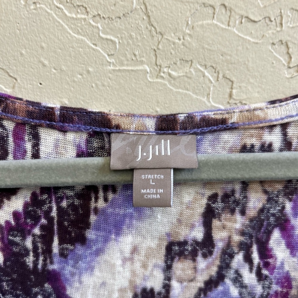 J. Jill 100% Linen Abstract Tank Top LG Purple Coastal Beach Summer Casual - Picture 3 of 5